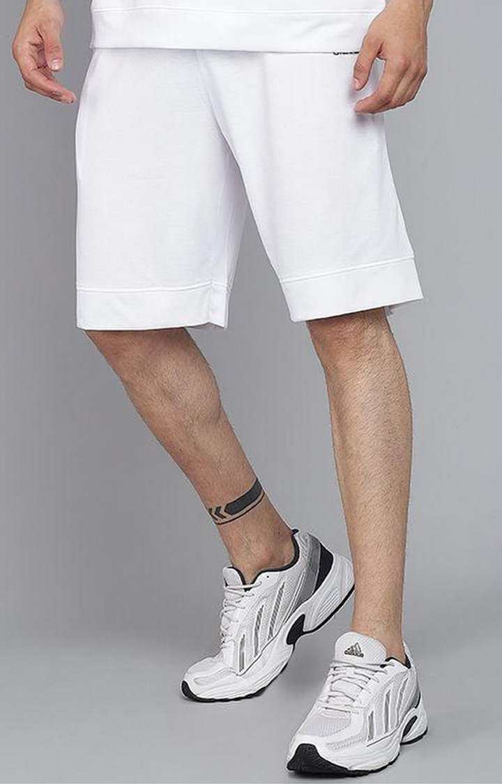 Men's White Solid Shorts