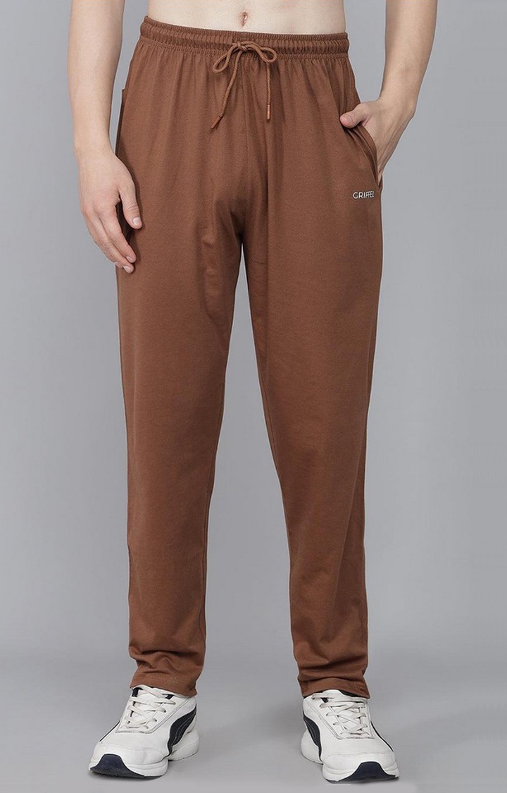 GRIFFEL | Men's Brown Cotton Solid Trackpants