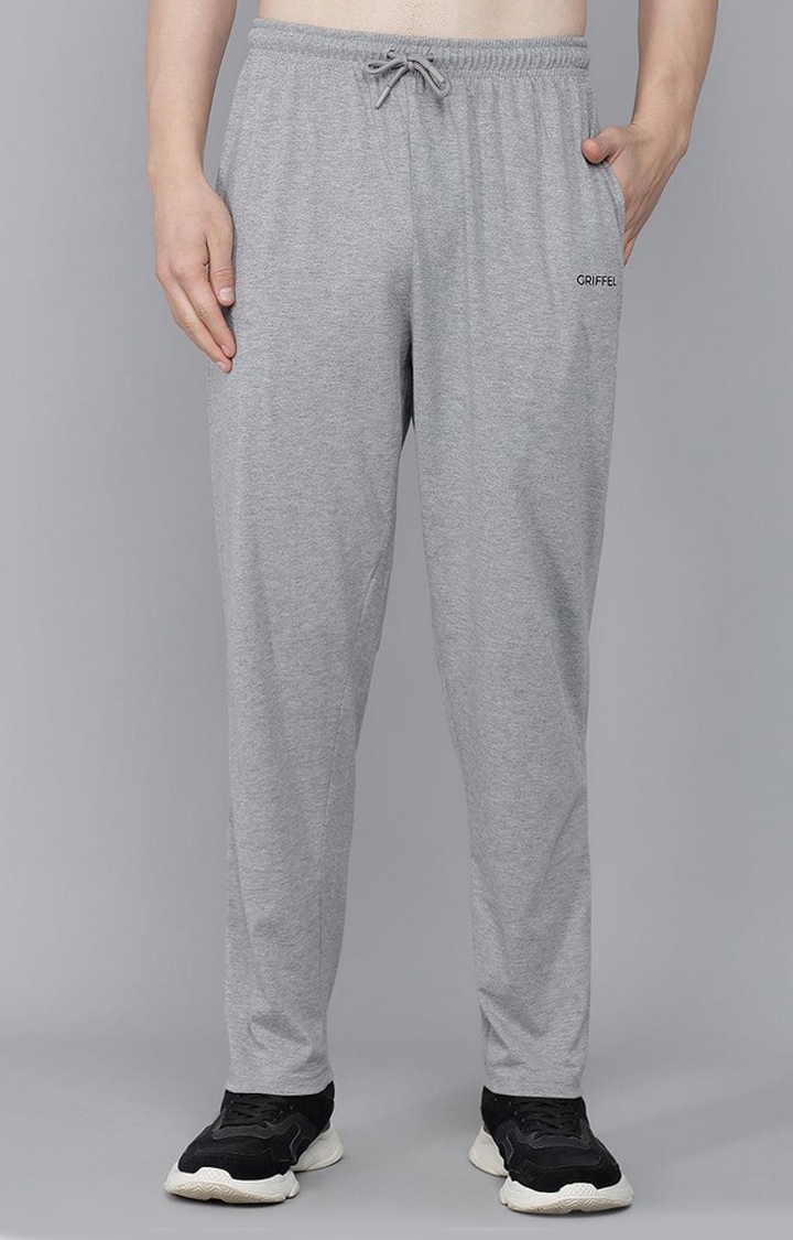 GRIFFEL | Men's Grey Cotton Solid Trackpants
