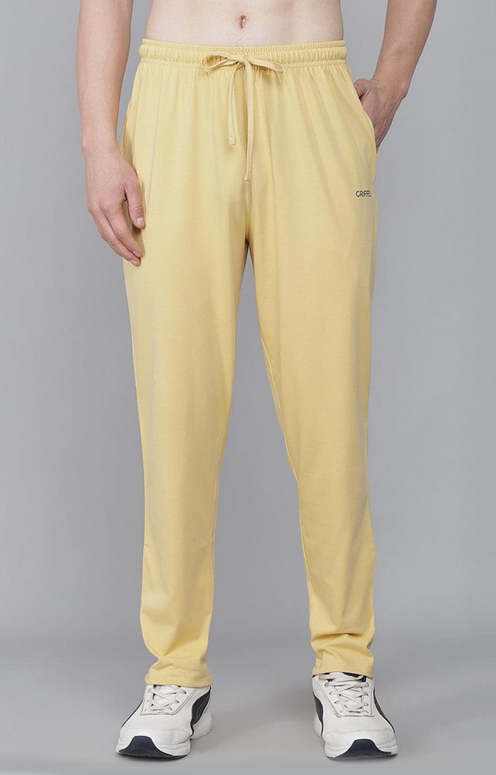 GRIFFEL | Men's Yellow Cotton Solid Trackpants