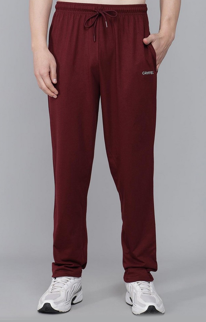 GRIFFEL | Men's Red Cotton Solid Trackpants
