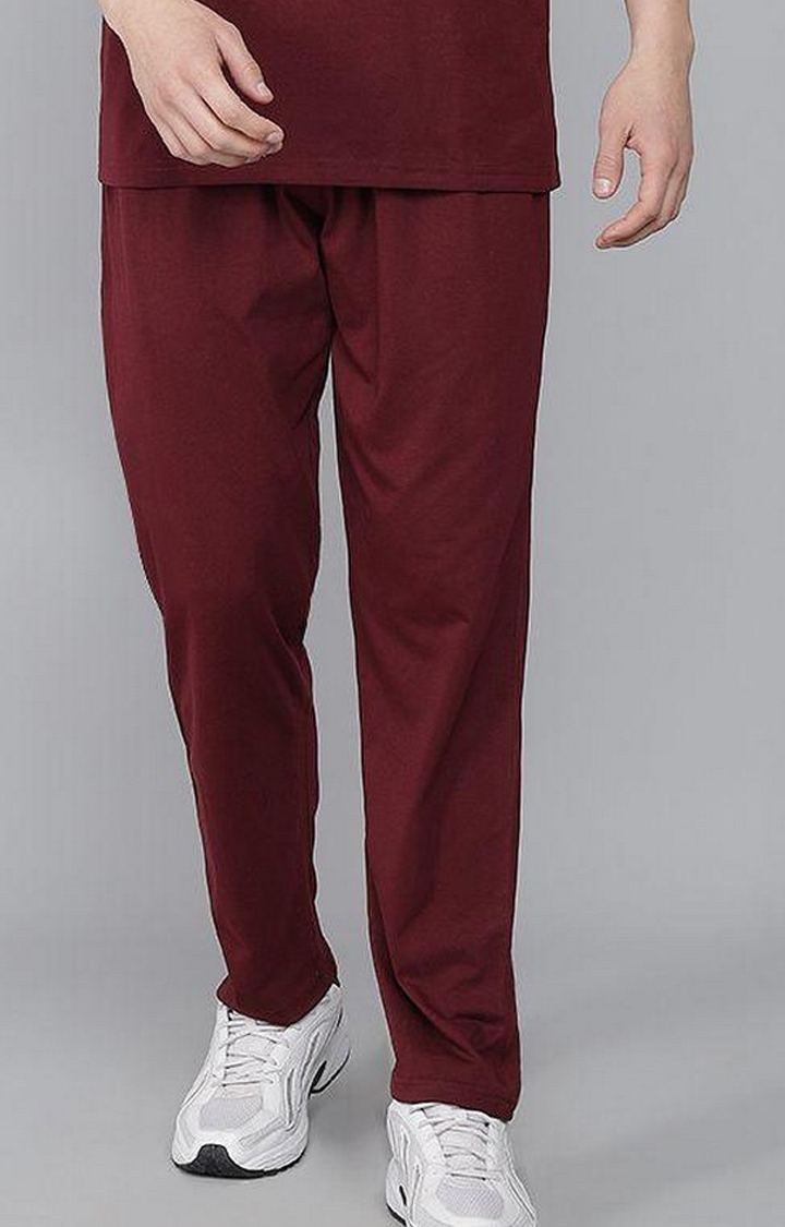 Men's Maroon Solid Trackpants