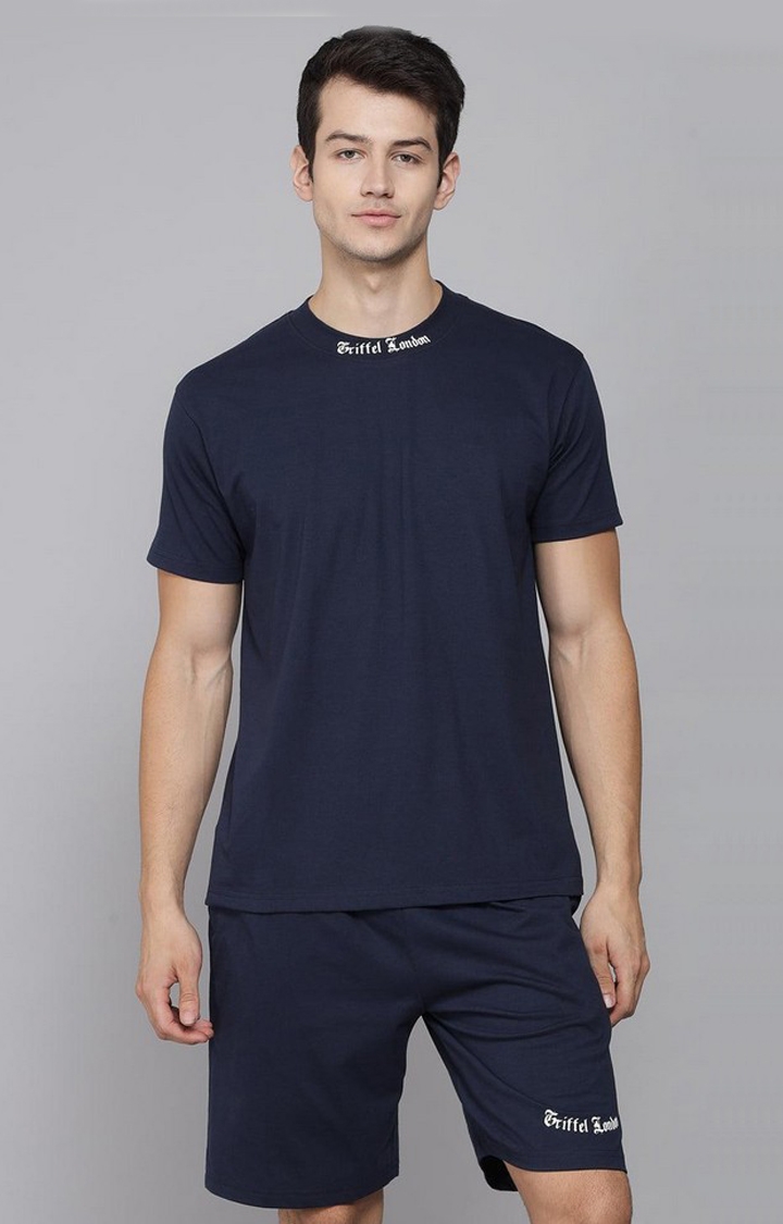 GRIFFEL | Men's Blue Cotton Solid Shorts