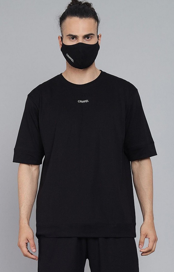 Men's Black Solid Oversized T-Shirts