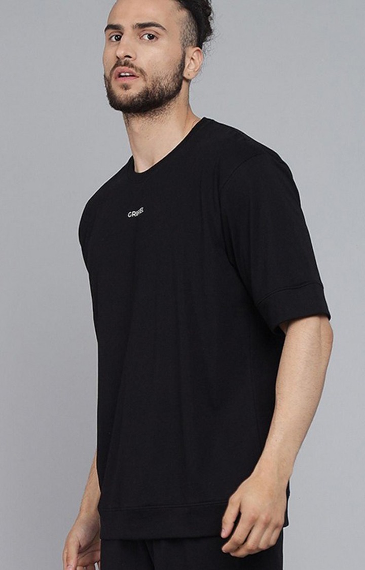 Men's Black Solid Oversized T-Shirts