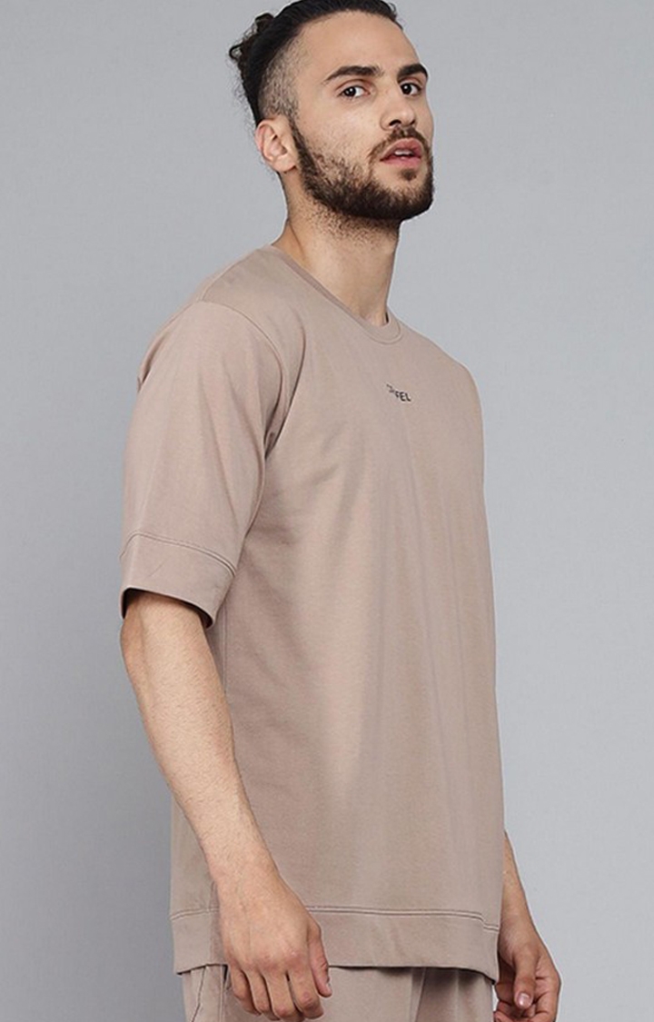 Men's Brown Solid Oversized T-Shirts