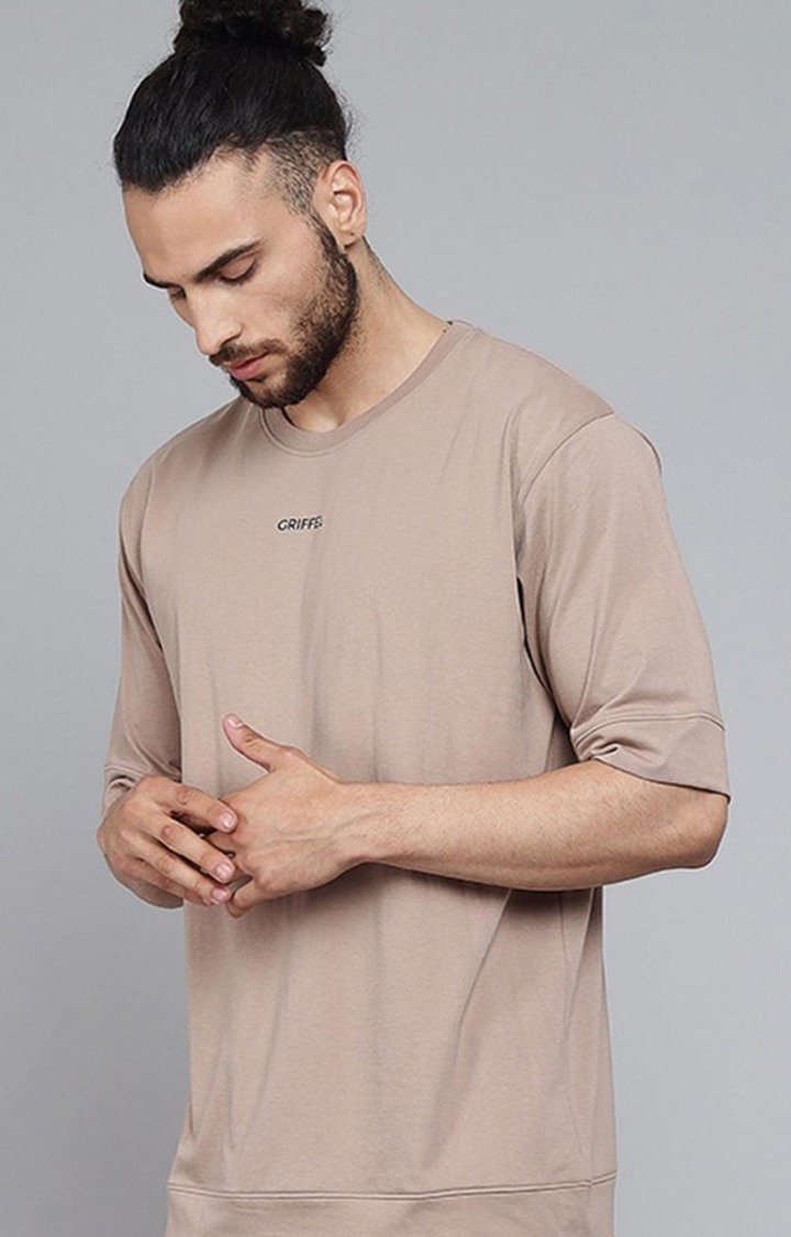 Men's Brown Solid Oversized T-Shirts