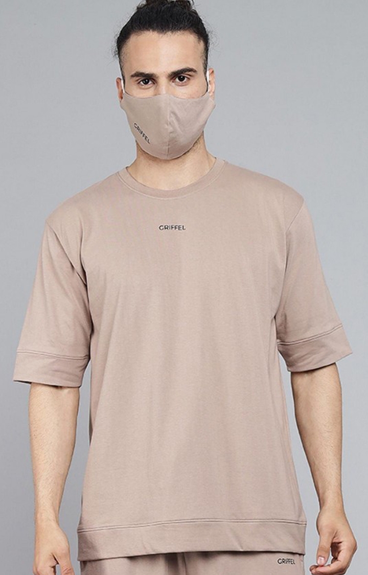 Men's Brown Solid Oversized T-Shirts