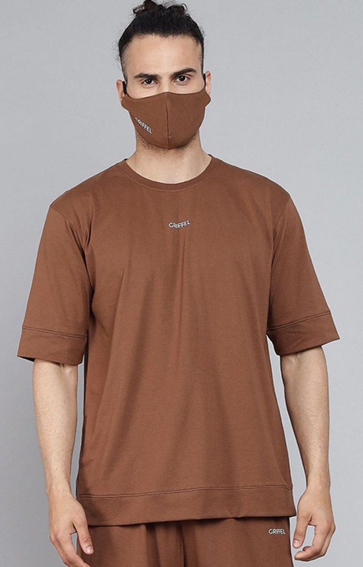 Men's Coffee Solid Oversized T-Shirts