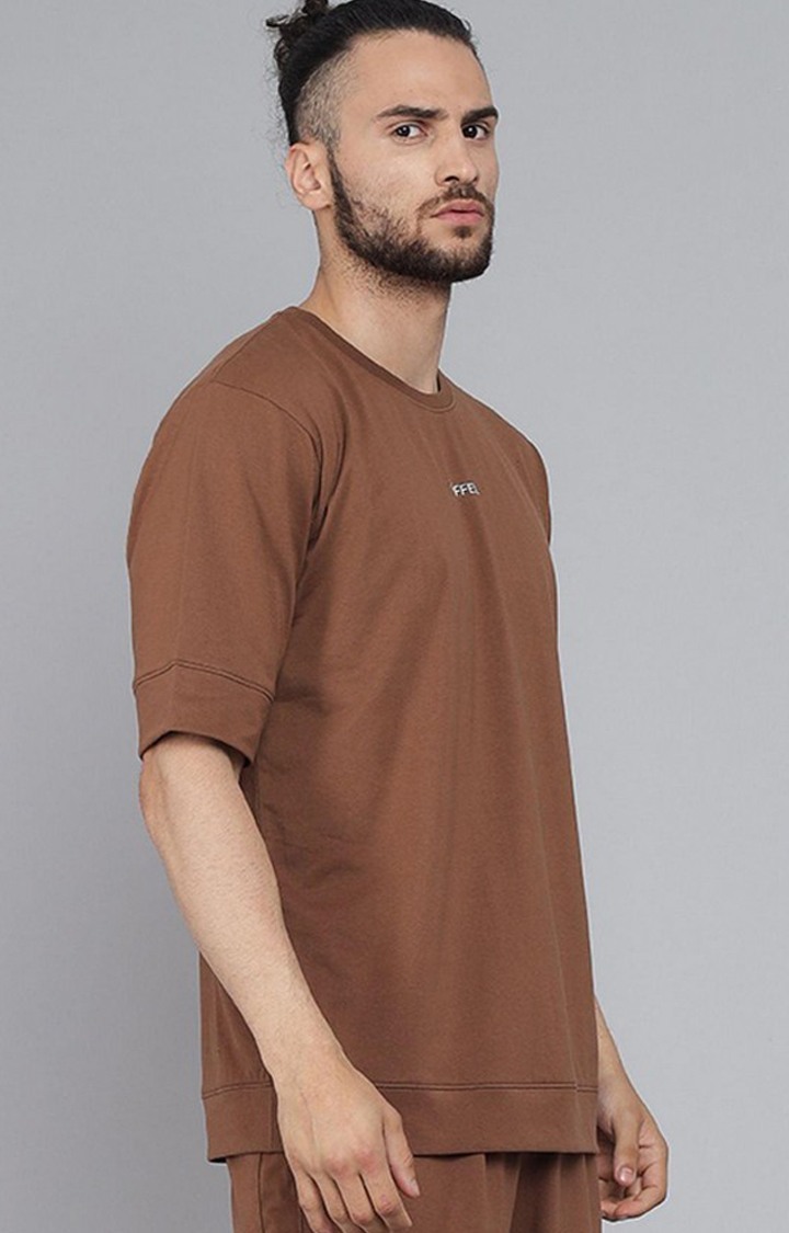 Men's Coffee Solid Oversized T-Shirts