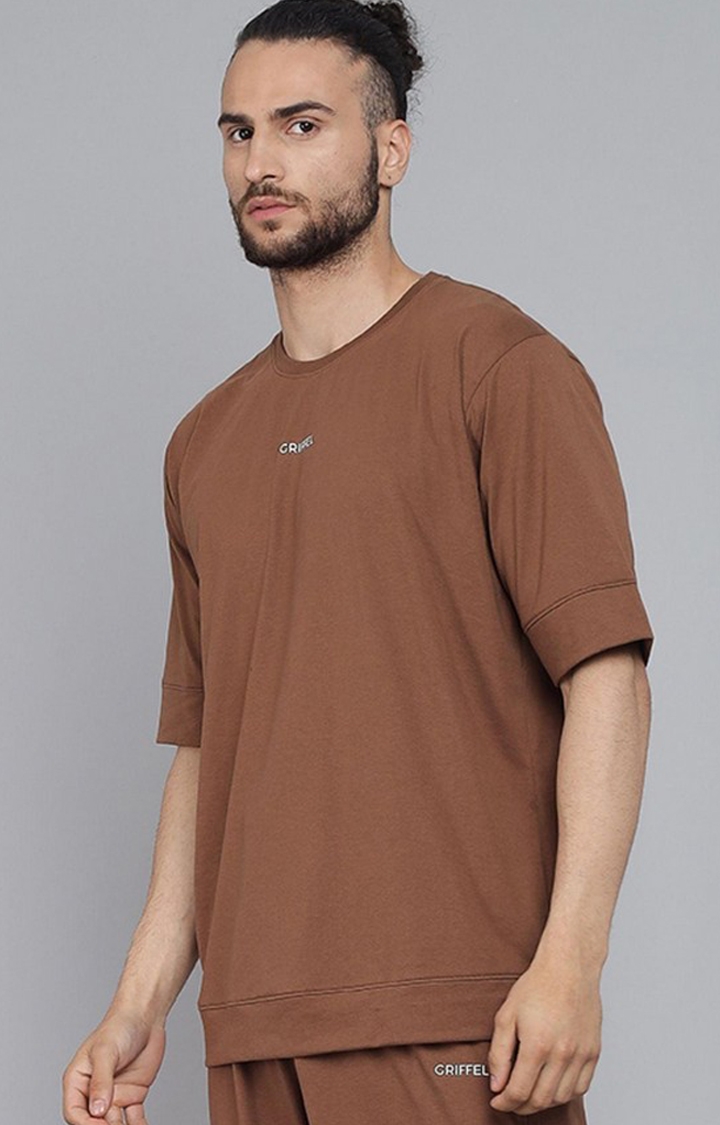 Men's Coffee Solid Oversized T-Shirts