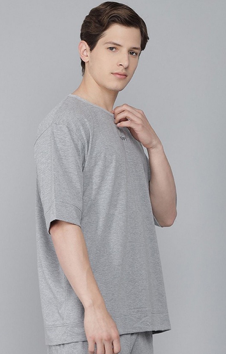 Men's Grey Solid Oversized T-Shirts
