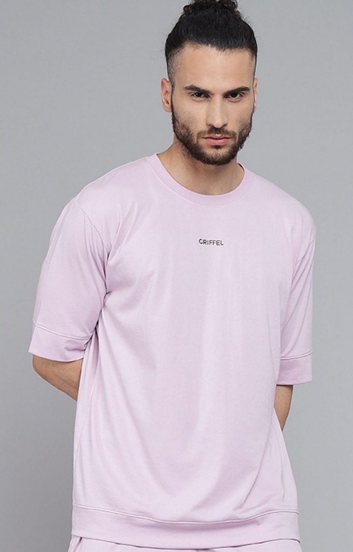 GRIFFEL | Men's Basic Solid Light Purple Oversized Loose fit T-shirt