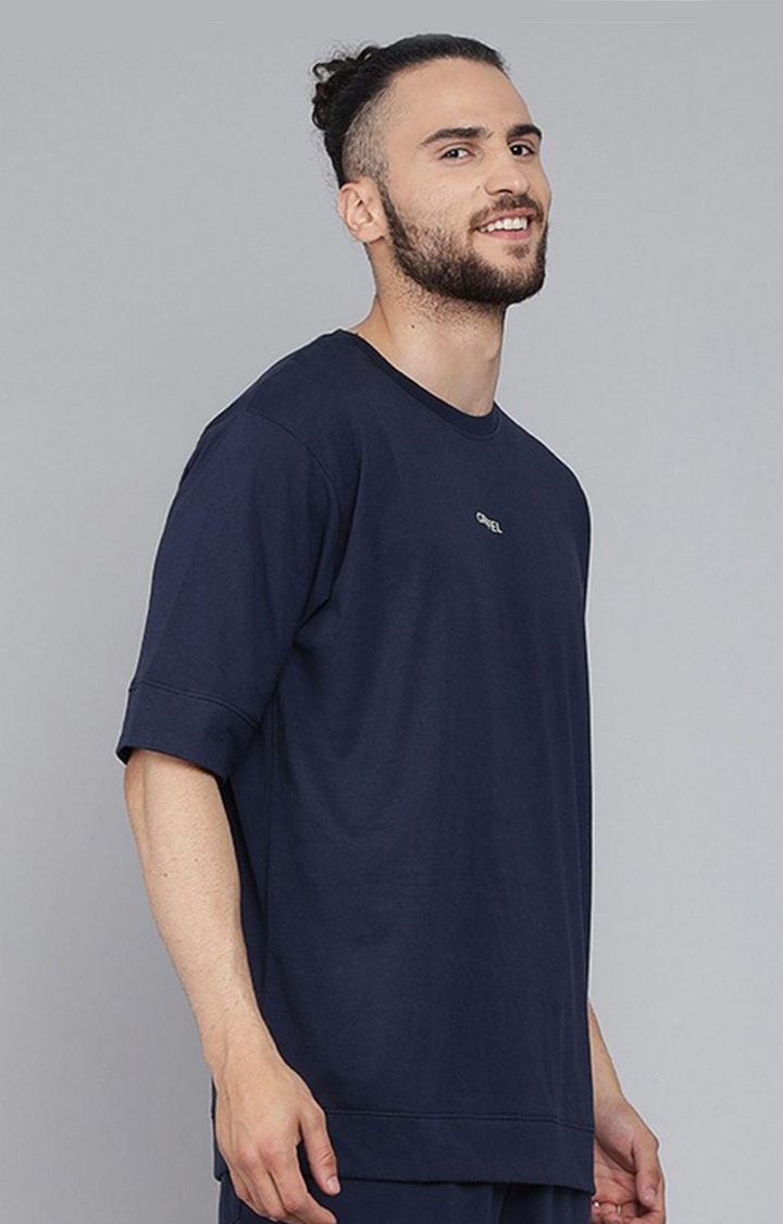 Men's Navy Blue Solid Oversized T-Shirts