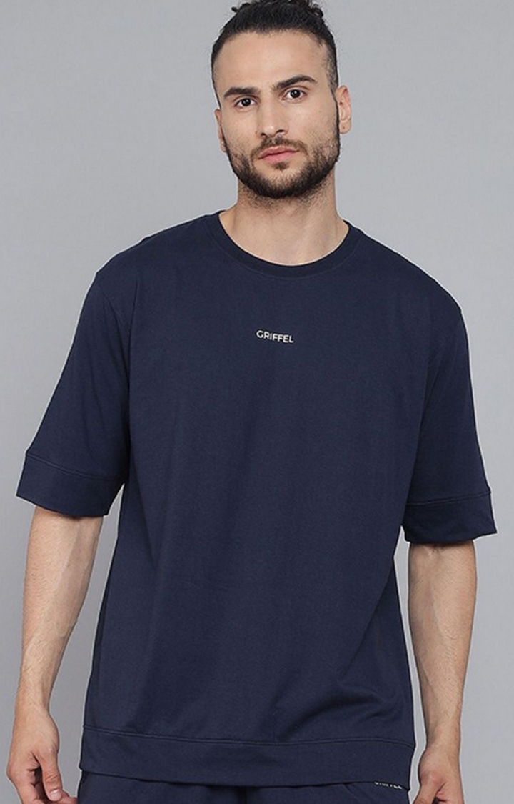 GRIFFEL | Men's Basic Solid Navy Oversized Loose fit T-shirt