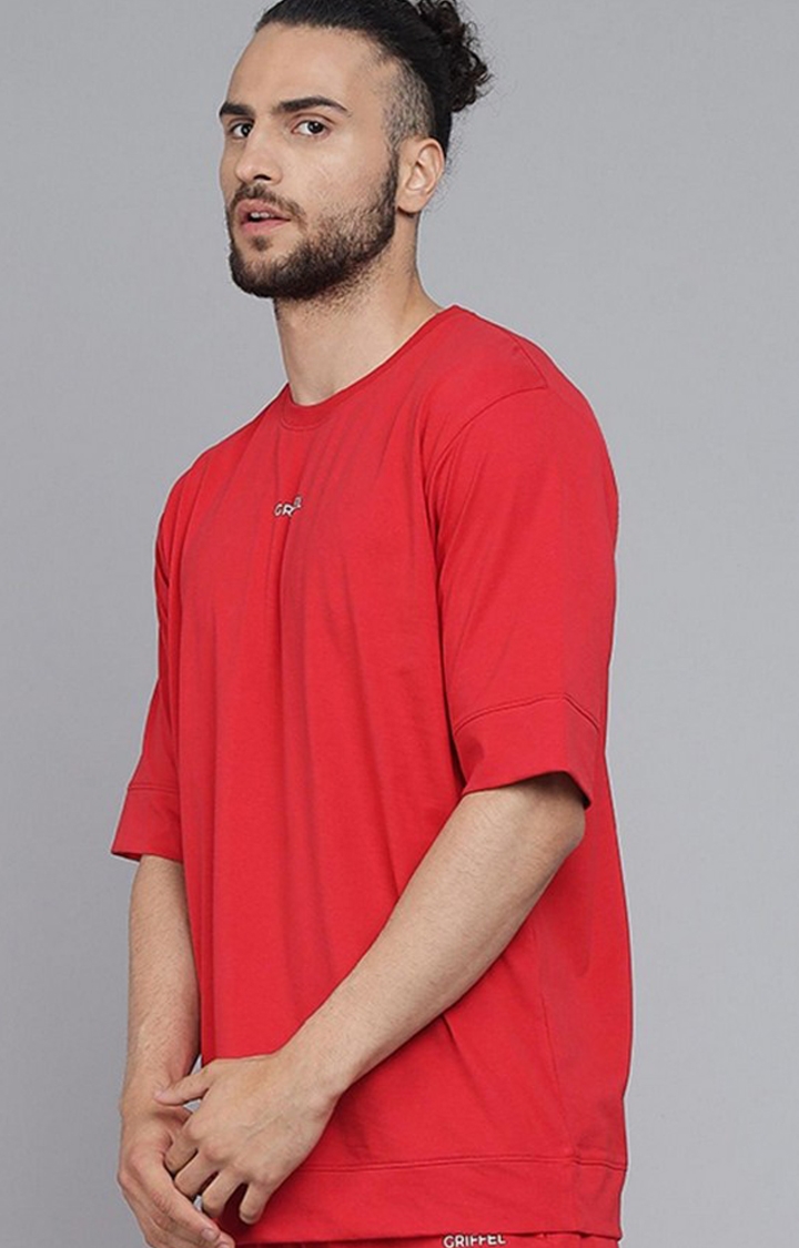 Men's Red Solid Oversized T-Shirts