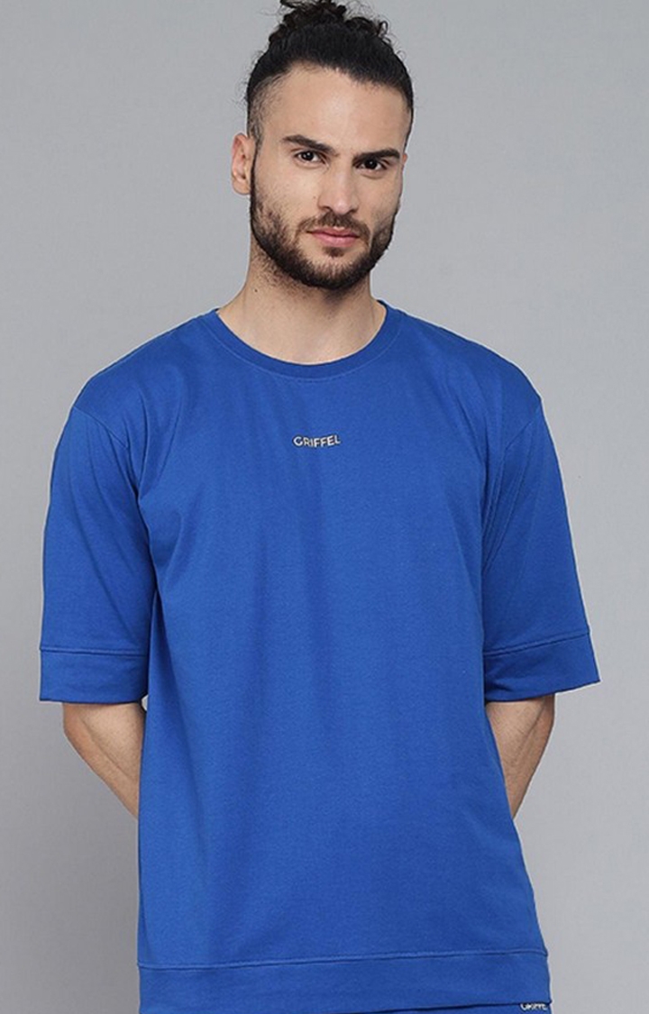 GRIFFEL | Men's Royal Blue Solid Oversized T-Shirts