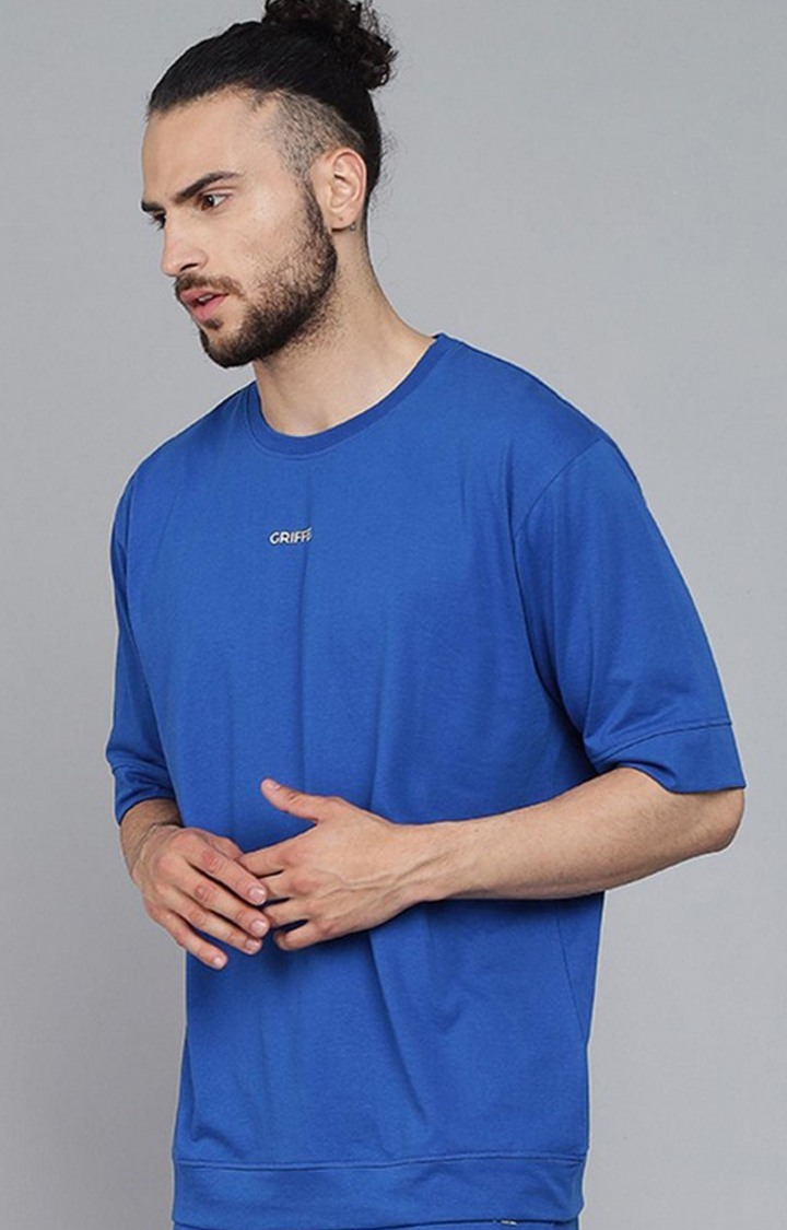 Men's Royal Blue Solid Oversized T-Shirts