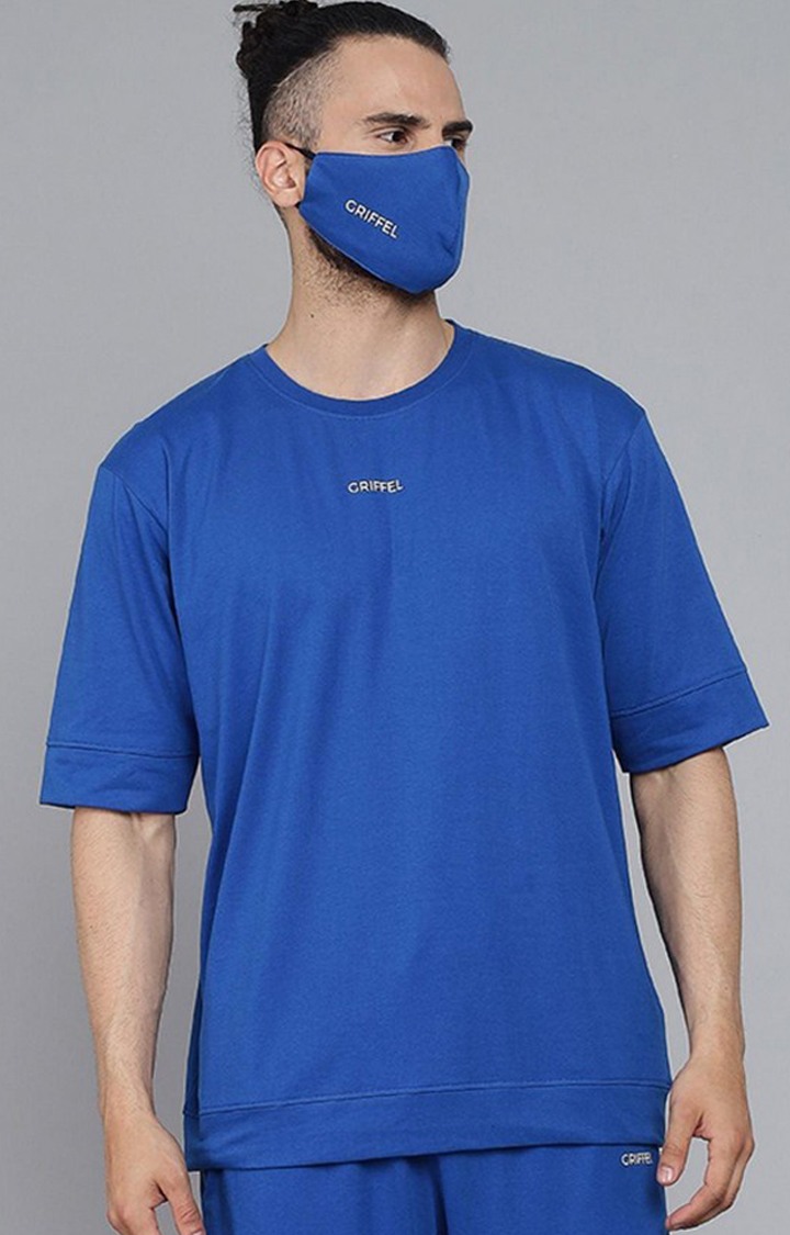 Men's Royal Blue Solid Oversized T-Shirts