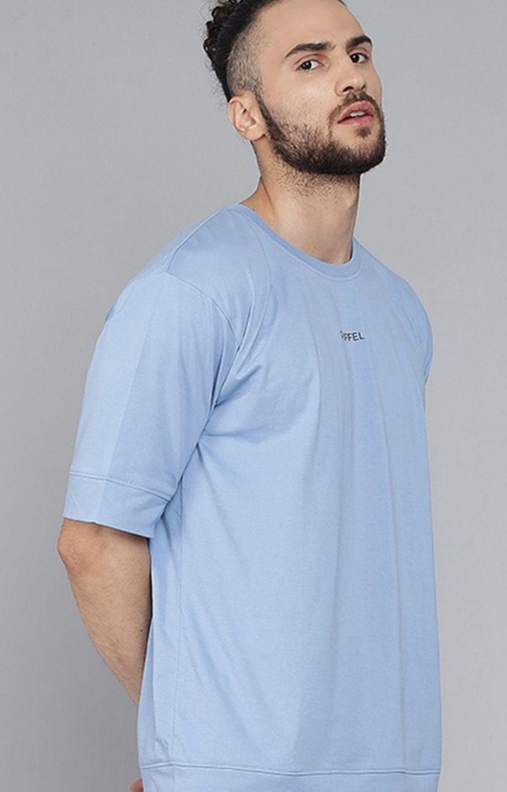 Men's Sky Blue Solid Oversized T-Shirts