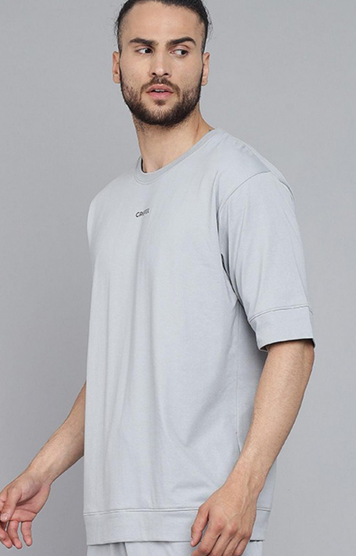 Men's Steel Grey Solid Oversized T-Shirts