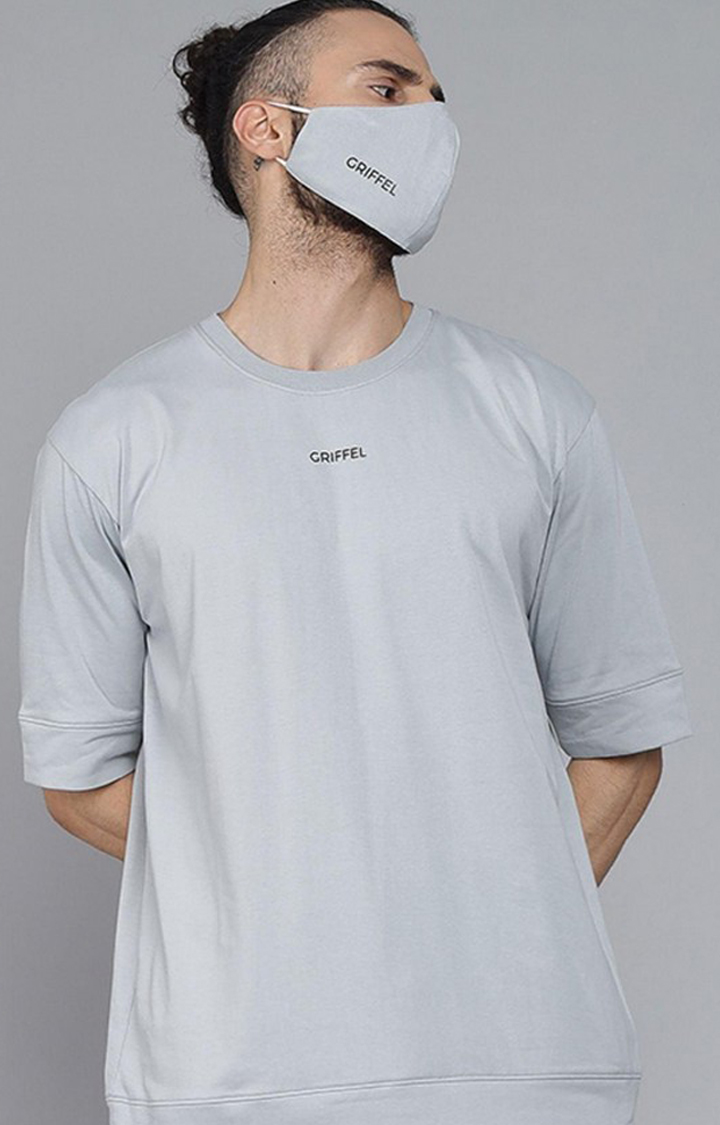 Men's Steel Grey Solid Oversized T-Shirts