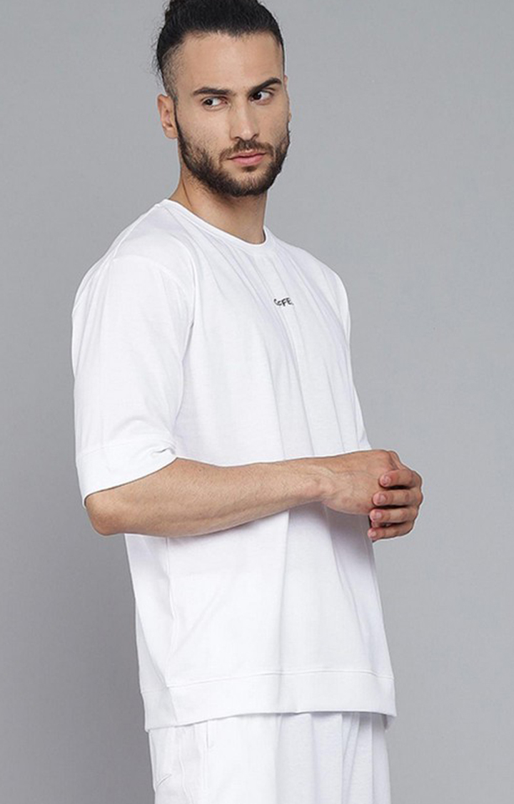 Men's White Solid Oversized T-Shirts