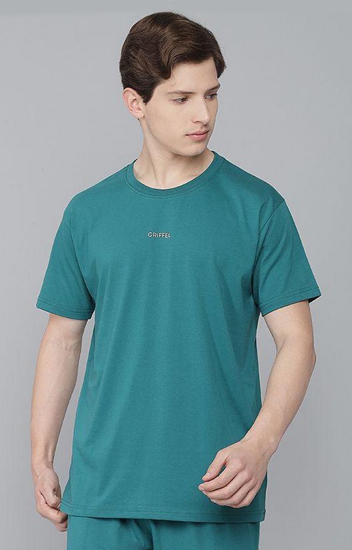 GRIFFEL | Men's Bottle Green Solid Oversized T-Shirts
