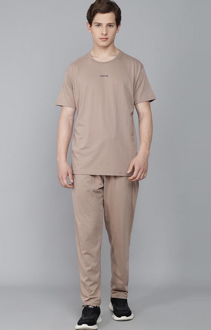 Men's Brown Solid Regular T-Shirts