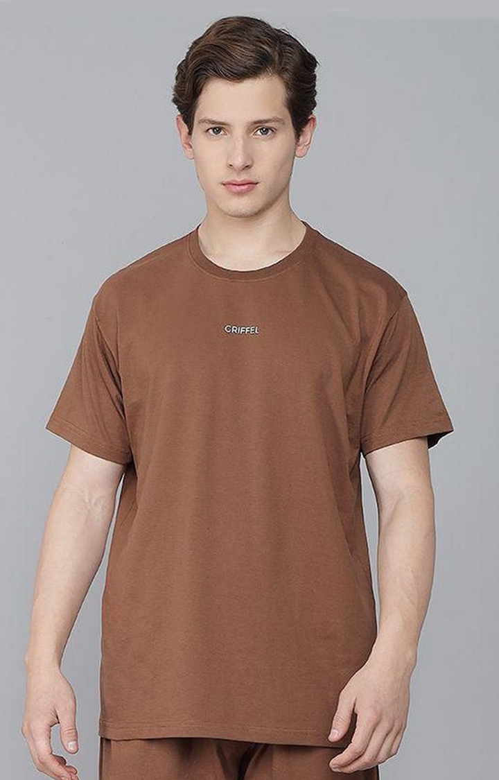 GRIFFEL | Men's Basic Solid Coffee Regular fit T-shirt
