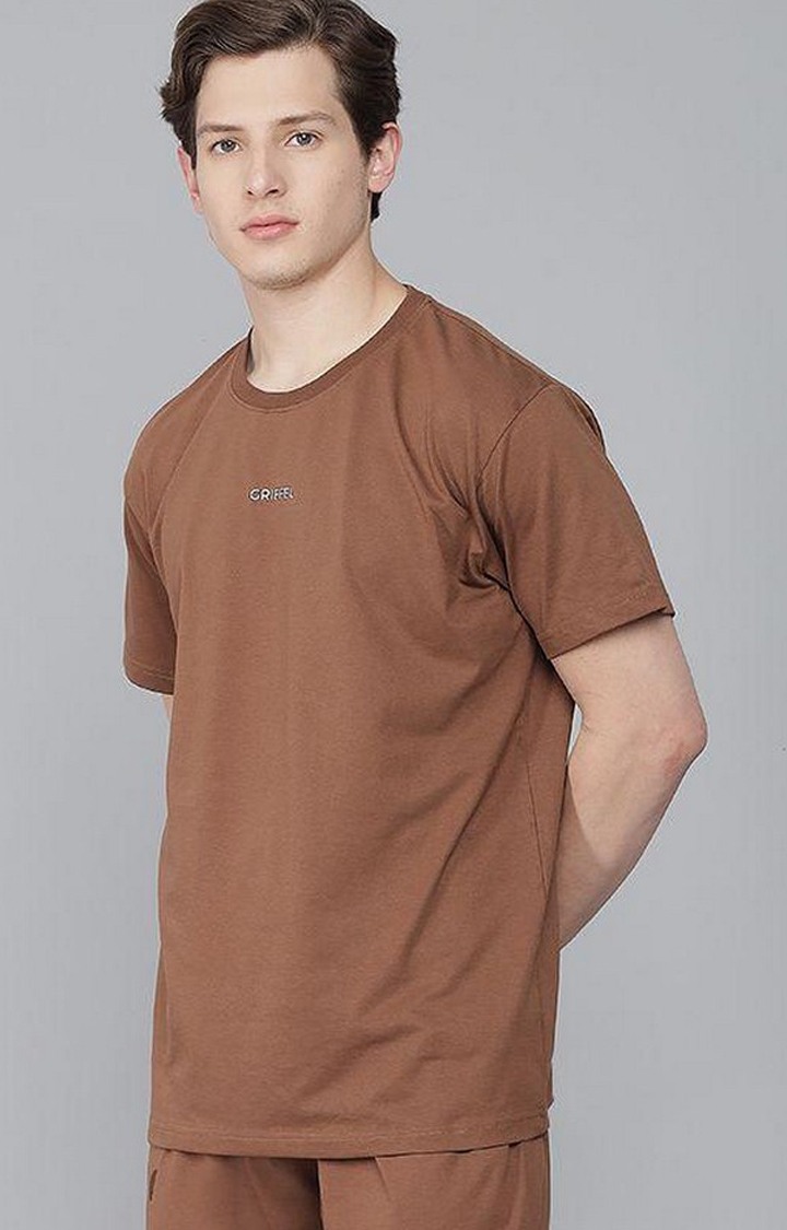 Men's Coffee Solid Oversized T-Shirts