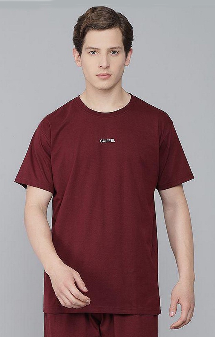 GRIFFEL | Men's Basic Solid Maroon Regular fit T-shirt