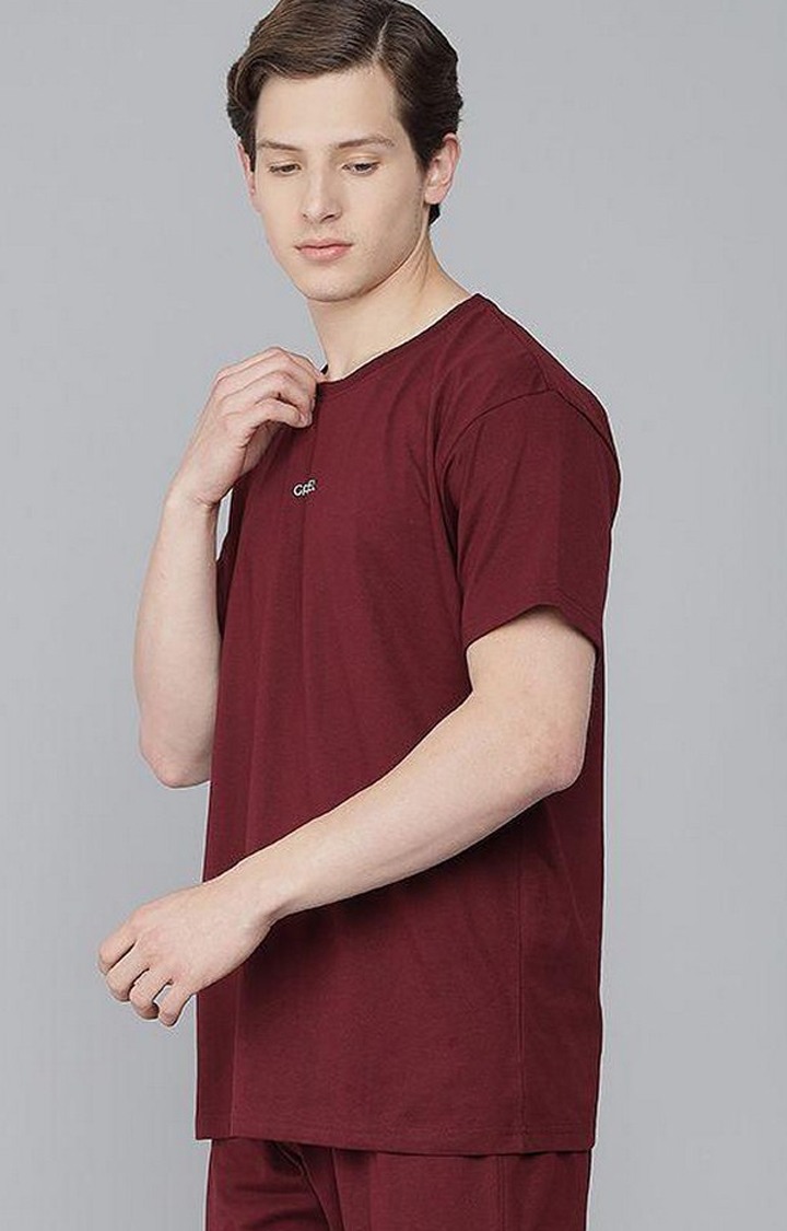 Men's Maroon Solid Regular T-Shirts