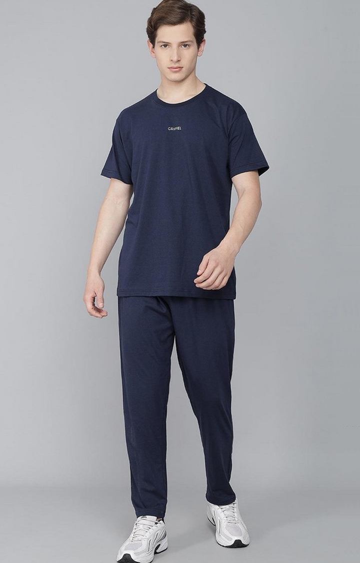 Men's Navy Blue Solid Oversized T-Shirts