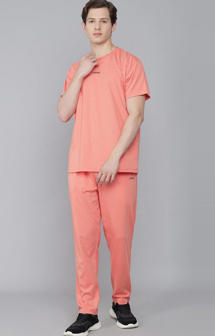 Men's Peach Solid Regular T-Shirts