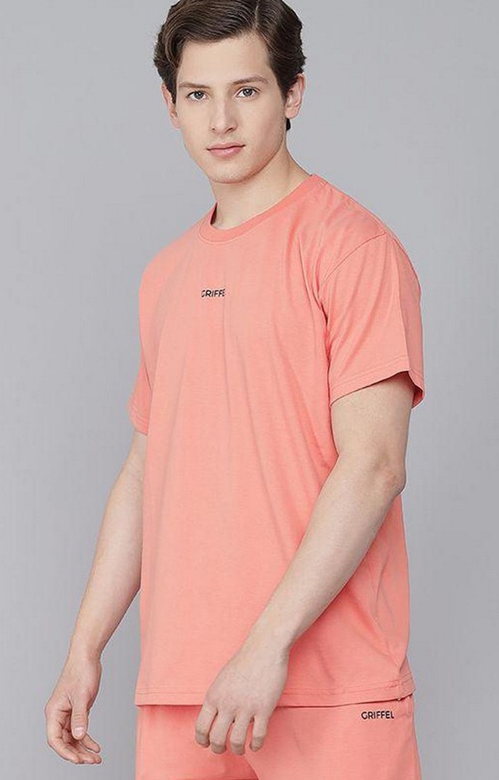 Men's Peach Solid Regular T-Shirts