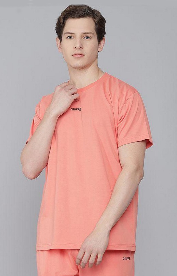 GRIFFEL | Men's Basic Solid Peach Regular fit T-shirt