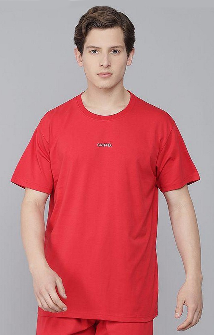 Men's Red Solid Regular T-Shirts