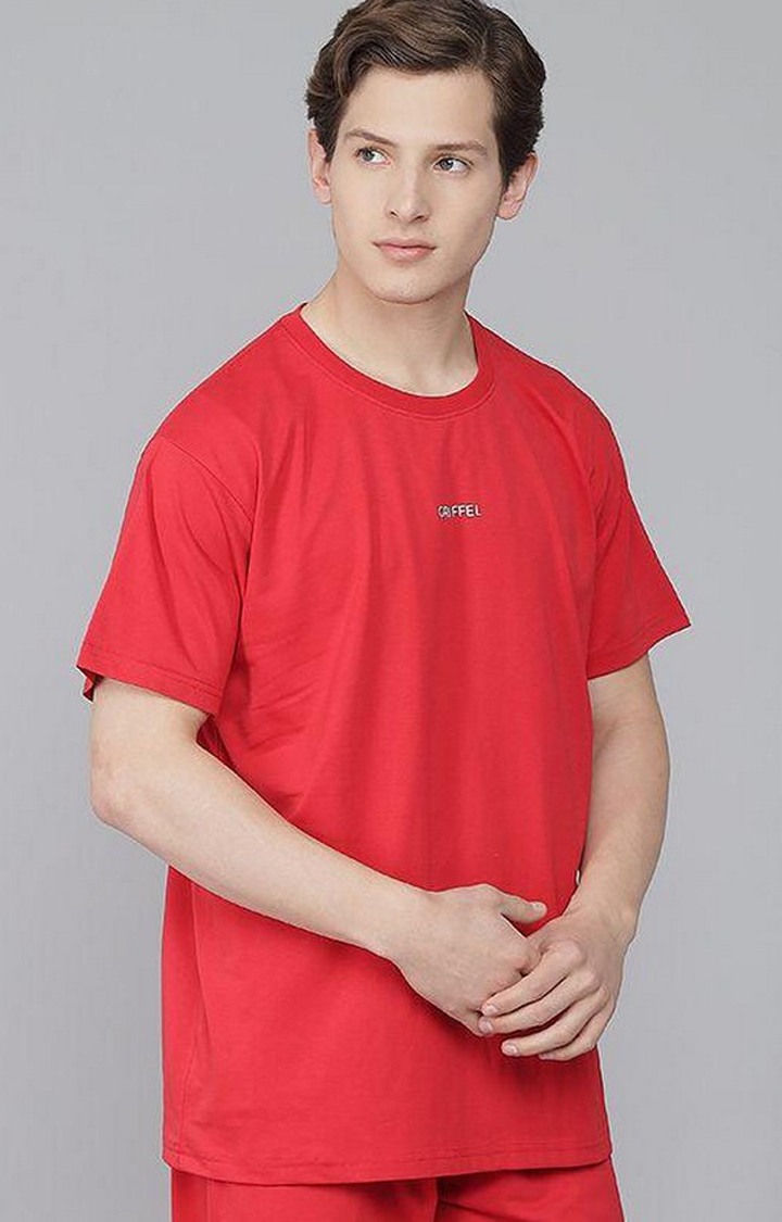 Men's Red Solid Regular T-Shirts