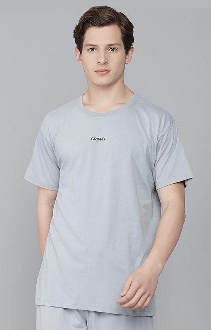 GRIFFEL | Men's Steel Grey Solid Regular T-Shirts