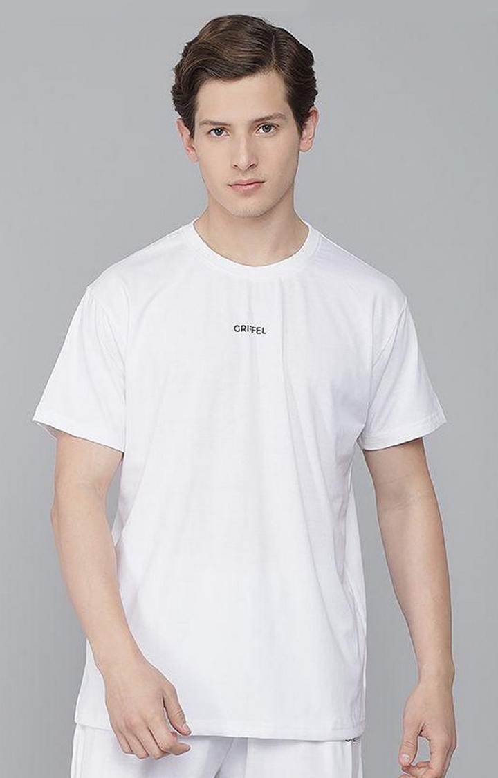 GRIFFEL | Men's White Solid Regular T-Shirts