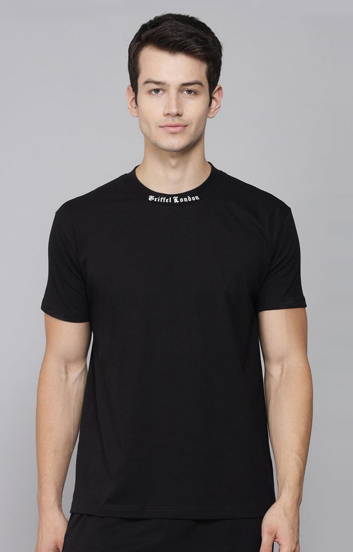 GRIFFEL | Men's Placement Print Black Regular fit T-shirt