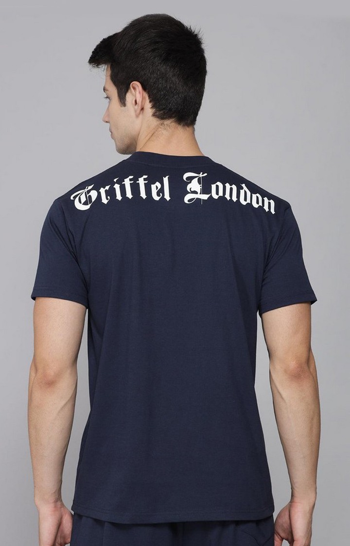 Men's Navy Blue Solid Regular T-Shirts