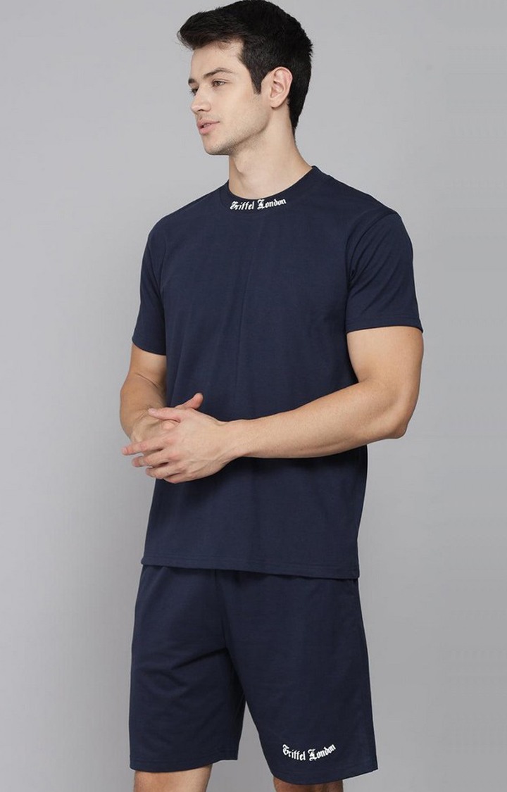 Men's Navy Blue Solid Regular T-Shirts