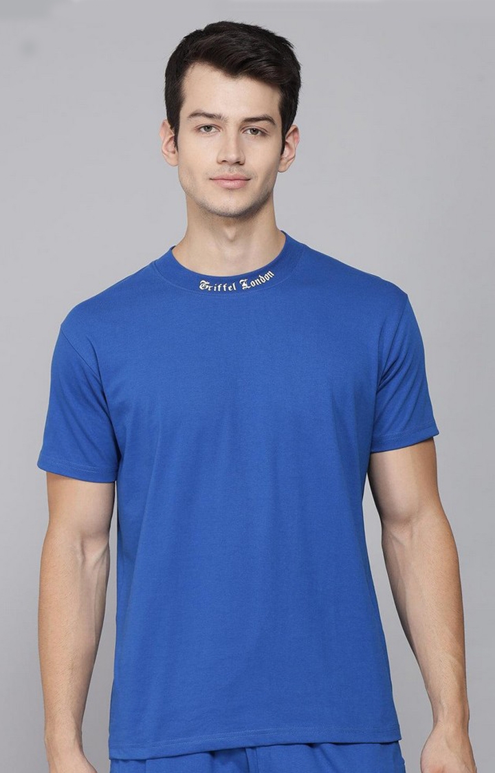 GRIFFEL | Men's Royal Blue Solid Oversized T-Shirts