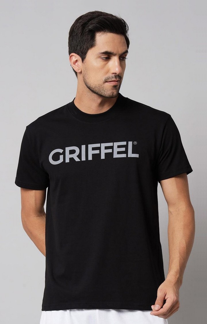 GRIFFEL | Men's Placement Print Black Regular fit T-shirt