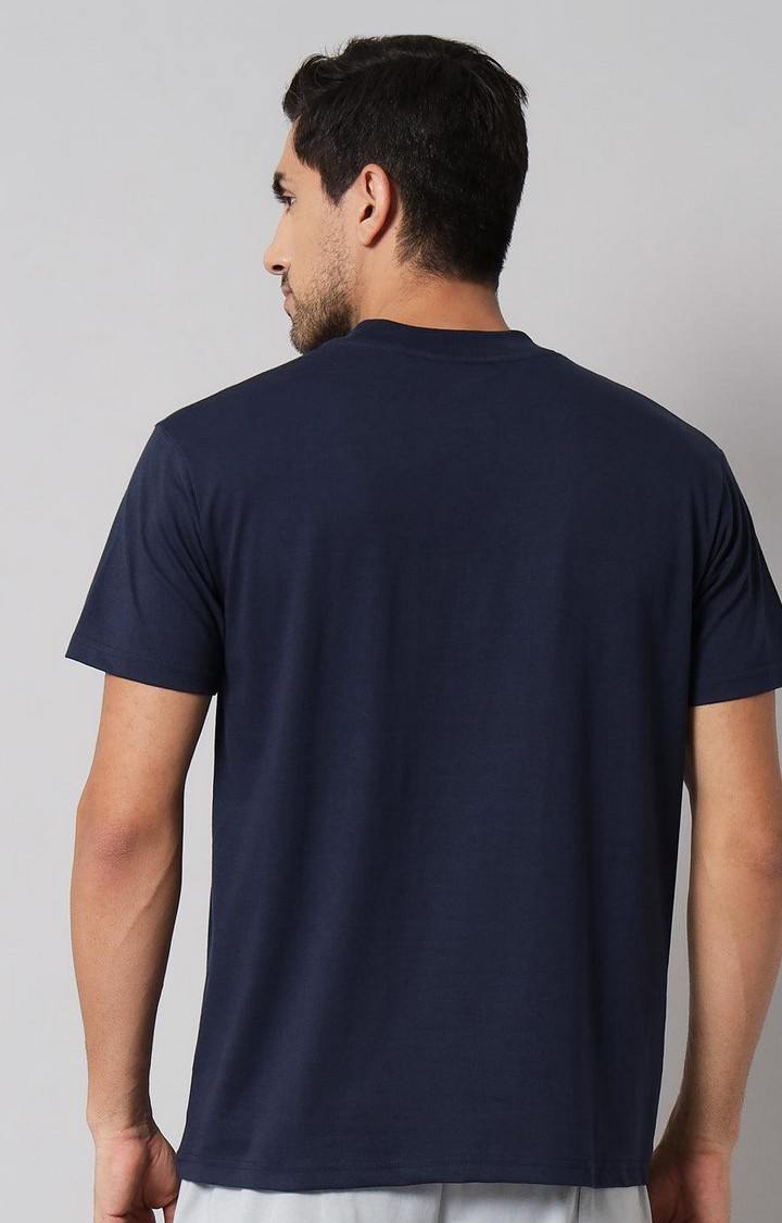 Men's Navy Blue Typographic Oversized T-Shirts