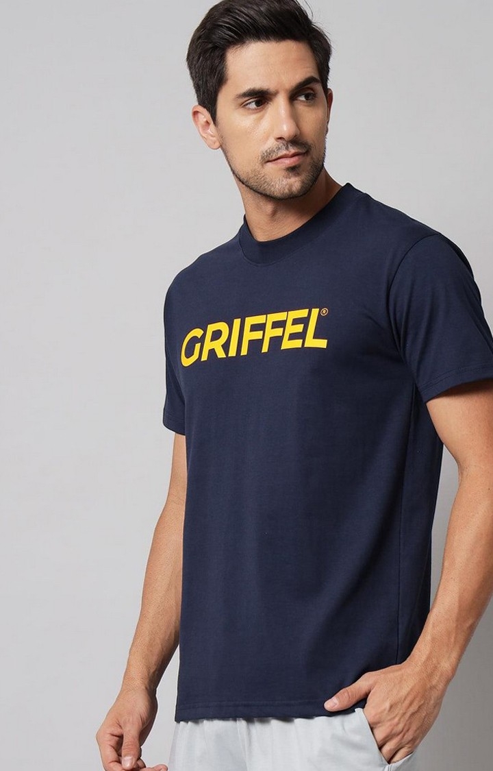 Men's Navy Blue Typographic Oversized T-Shirts