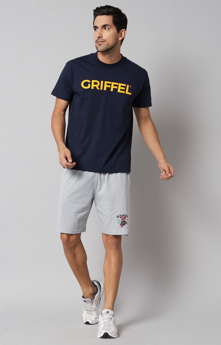 Men's Blue Printed Boxy T-Shirt