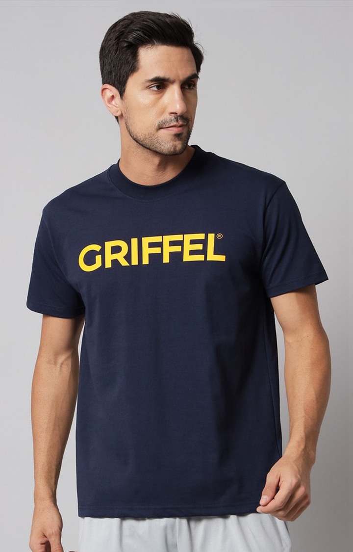 Men's Blue Printed Boxy T-Shirt